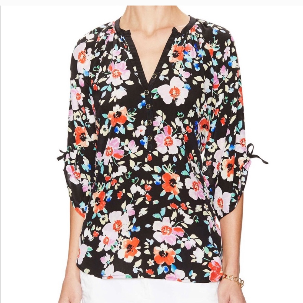 Yumi Kim Black Floral Silk Blouse